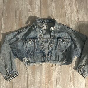 Zara Women's Distressed Blue Denim Jacket
